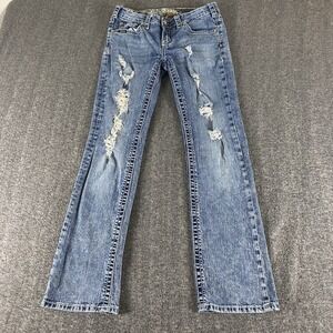 Adiktd Women's 4/28 Distressed Flare Jeans Embroidered Studded 28/30